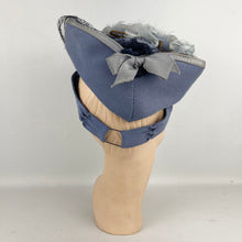Load image into Gallery viewer, Original 1940's Lavender Blue Felt Tilt Hat with Fluffy Feather and Net Trim - Divine Piece