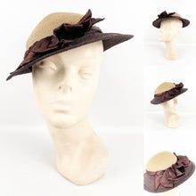 Load image into Gallery viewer, Original 1930's Two Tone Straw Hat with Brown Satin Ribbon Trim *