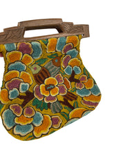 Load image into Gallery viewer, Original 1920’s Crewel Work Wool Bag with Birds and Flowers - Pretty Carved Wooden Handles