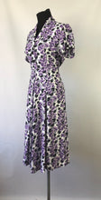 Load image into Gallery viewer, Wounded But Wearable 1940s Black, Purple and White Dress - B36