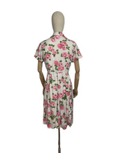 Load image into Gallery viewer, Original 1950's St Michael Marspun White Floppy Cotton Dress with Pink Rose Print Bust 36