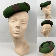 Load image into Gallery viewer, Original 1940s Forest Green Felt Hat with Chocolate Brown Grosgrain Bow Trim