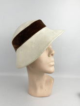 Load image into Gallery viewer, Original 1930's Cream Felt Hat with Warm Brown Velvet and Floral Trim