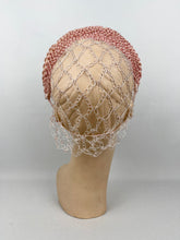 Load image into Gallery viewer, Original 1930s Pastel Pink Crochet Bridal Headband With Snood - Vintage Wedding Hat