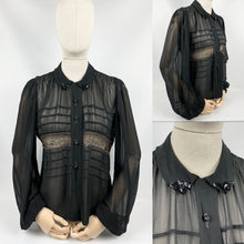 Load image into Gallery viewer, Original 1940s Black Chiffon Balloon Sleeved Blouse - Bust 34 35 36
