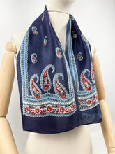 Load image into Gallery viewer, Original 1930's Silk Crepe Scarf or Headscarf in Red, White and Blue Paisley - Great Christmas Gift