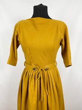 Load image into Gallery viewer, Original 1950s Lightweight Wool Dress with Original Belt in Mustard - Bust 34