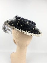 Load image into Gallery viewer, 1940s Blue Black and White Hat with Veil