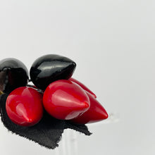 Load image into Gallery viewer, Vintage 1940's Black and Red Lacquered Brooch with Fabric Leaves