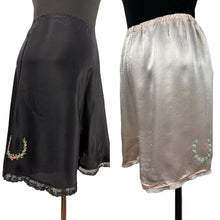 Load image into Gallery viewer, Original Duo of 1940's French Knickers - Black Rayon CC41 and Cream Satin with Lace Ruffle Trim - Waist 27 28