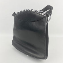 Load image into Gallery viewer, Original 1930s Black Leather Bag with White Metal Scalloped Trim
