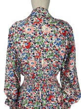 Load image into Gallery viewer, Original 1940's Bright Floral Cotton Hostess Dress in Red, Blue, Pink, Green and White - Housecoat - Bust 40 42