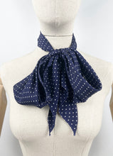Load image into Gallery viewer, Original 1930's Dark Blue Dagger Point Scarf with Fine Polka Dot Detail - Great Christmas Gift