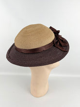 Load image into Gallery viewer, Original 1930's Two Tone Straw Hat with Brown Satin Ribbon Trim *