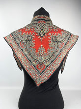 Load image into Gallery viewer, Original 1930's Triangular Crepe Scarf in Black and Red Paisley Print - Vintage Neckerchief