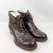 Load image into Gallery viewer, Original 1940's Chocolate Brown Glace Leather Real Fur Lined Lace Up Boots - UK 5.5 6