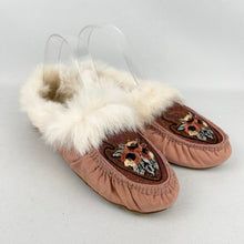 Load image into Gallery viewer, Original 1920's Embroidered Silk Boudoir Slippers with Genuine Fur Trim