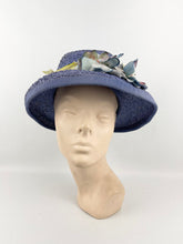 Load image into Gallery viewer, Original 1940’s Lavender Straw Bonnet Hat with Pretty Floral Trim - Vintage Summer Straw Hat *