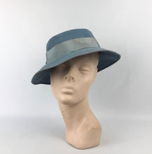 Load image into Gallery viewer, Original 1930s Cornflower Blue Fedora with Grosgrain Trim