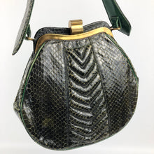 Load image into Gallery viewer, Incredible 1930s 1940s Green Snakeskin and Leather Handbag