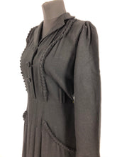 Load image into Gallery viewer, 1930s 1940s Black Wool Pleated Dress with Ruffle Trim - Bust 36