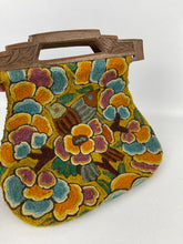 Load image into Gallery viewer, Original 1920’s Crewel Work Wool Bag with Birds and Flowers - Pretty Carved Wooden Handles