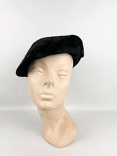Load image into Gallery viewer, Original 1930's Inky Black Velvet Seamed Beret - Charming Little Hat