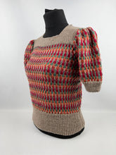 Load image into Gallery viewer, Reproduction 1940’s Hand Knitted Striped Jumper in Green, Red and Rust - Bust 34 36