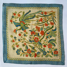 Load image into Gallery viewer, Original 1920's Pongee Silk Hankie with Floral Print and Bold Bird Design - Great Gift Idea