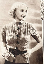 Load image into Gallery viewer, 1930's Reproduction Knitted Cable Jacket with Large Buttons - Beautiful 1930's Style Cardigan in West Yorkshire Spinners Wool - Bust 34 35 36