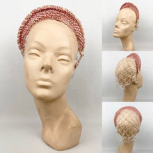 Load image into Gallery viewer, Original 1930s Pastel Pink Crochet Bridal Headband With Snood - Vintage Wedding Hat