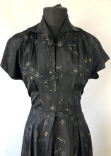Load image into Gallery viewer, 1950s Black, Silver and Gold Silk Taffeta Dress - B36