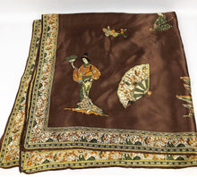 Load image into Gallery viewer, Vintage Satin Headscarf with Japanese Design of Ladies, Buildings and Fans