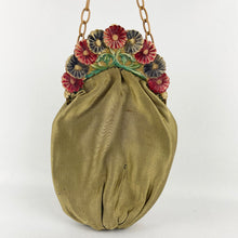Load image into Gallery viewer, Original 1920s Painted Celluloid Frame Gold Fabric Evening Bag