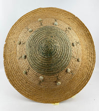 Load image into Gallery viewer, Original 1940s 1950s Tri Colour Conical Straw Hat with Ribbon Tie and Bobble Trim