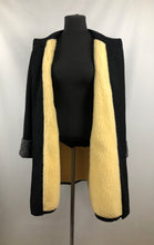 Load image into Gallery viewer, 1940s Volup Black Wool Coat with Faux Fur Lining - Bust 42"
