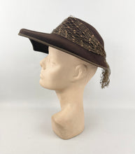 Load image into Gallery viewer, Original 1930's Warm Brown Felt Fedora with Squared Off Brim and Net Trim