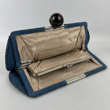 Load image into Gallery viewer, Exceptional Original 1930's Two-Tone Blue Clutch Bag with Cherry Amber Bakelite Clasp