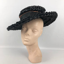 Load image into Gallery viewer, 1930s Black Lacquered Raffia Wide Brimmed Sun Hat