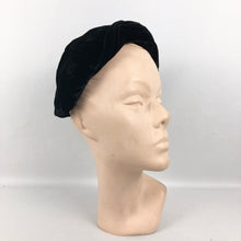 Load image into Gallery viewer, Original 1950s Black Velvet Half Hat - Classic Piece