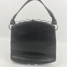 Load image into Gallery viewer, Original 1930s Black Leather Bag with White Metal Scalloped Trim