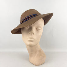 Load image into Gallery viewer, Original 1930's Mid Brown Felt Fedora with Blue and Burgundy Felt Trim *