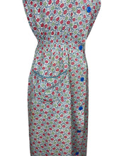 Load image into Gallery viewer, Original 1940's Floral Cotton Sleeveless Chore Dress in Blue, Red, Green and White - Bust 36 37 38