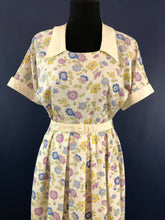 Load image into Gallery viewer, 1940s Belted White Cotton Dress with Pretty Floral Print and Contrast Collar and Cuffs - Bust 36 38