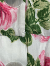 Load image into Gallery viewer, Original 1950's St Michael Marspun White Floppy Cotton Dress with Pink Rose Print Bust 36