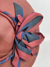 Load image into Gallery viewer, Original Late 1930's or Early 1940's Terracotta Coloured Straw Hat with Air Force Blue Bow Trim *