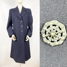 Load image into Gallery viewer, Original 1940s Blue Wool Coat with Fabulous Spiderweb Buttons - Bust 36 37 38