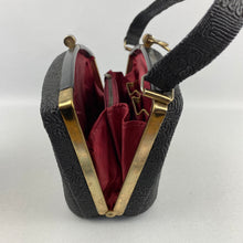 Load image into Gallery viewer, Original 1940s Black Embossed Plastic Box Bag Made to Look Like Corde