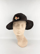Load image into Gallery viewer, Original Late 1920's or Early 1930's Dark Brown Straw Cloche Hat with Grosgrain Trim *
