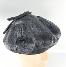 Load image into Gallery viewer, Original 1950's Shiny Black Straw Petal Hat with Grosgrain Bow Trim *